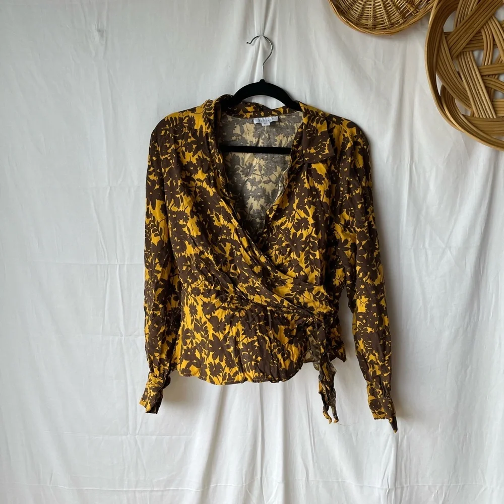 Top Shop Floral Jacquard Top Golden Yellow & Brown - Picture 2 of 15